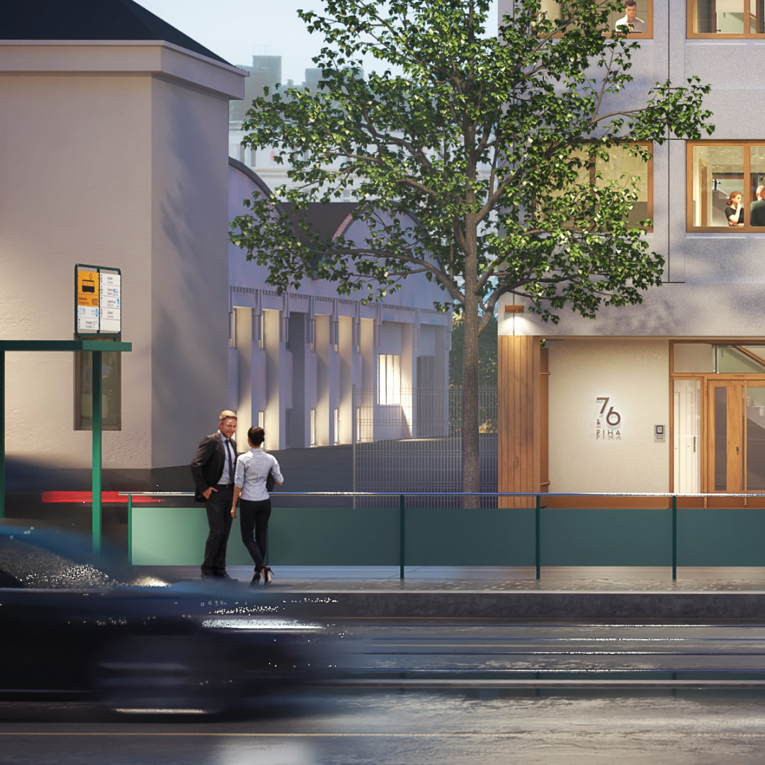 76&Pihan edessä sijaitsee raitiovaunupysäkki