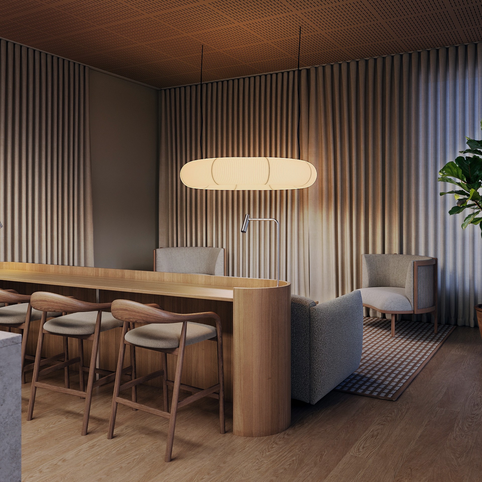 Gen2 konseptin lounge iltavalossa.