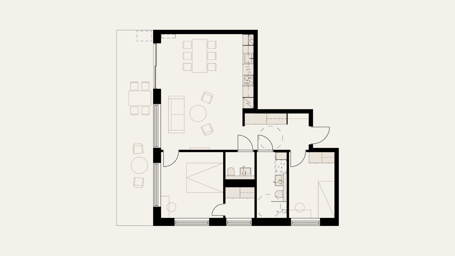 Kolmio, jossa on hyvin tilaa pariskunnalle tai pienelle lapsiperheelle.