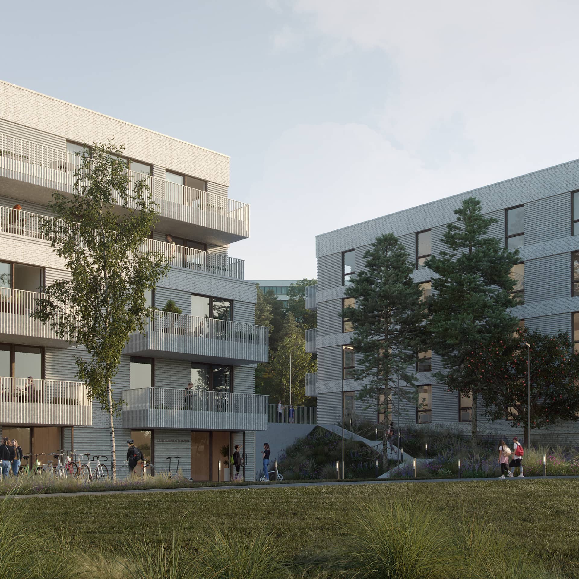 Lehtisaaren Terassin rakennukset istuvat alueen nykyiseen arkkitehtuuriin