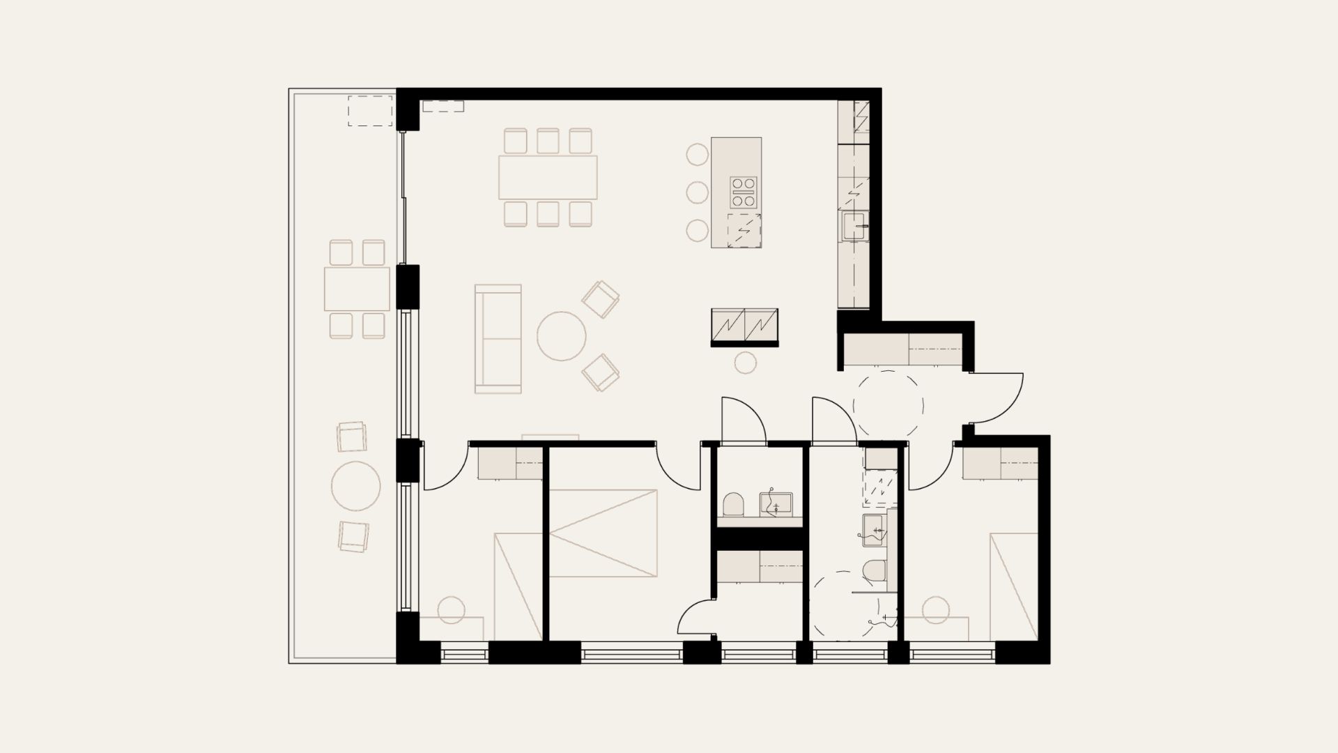 Suurempi asunto, jossa useampia näkymäsuuntia ja tilaa isommallekin perheelle.