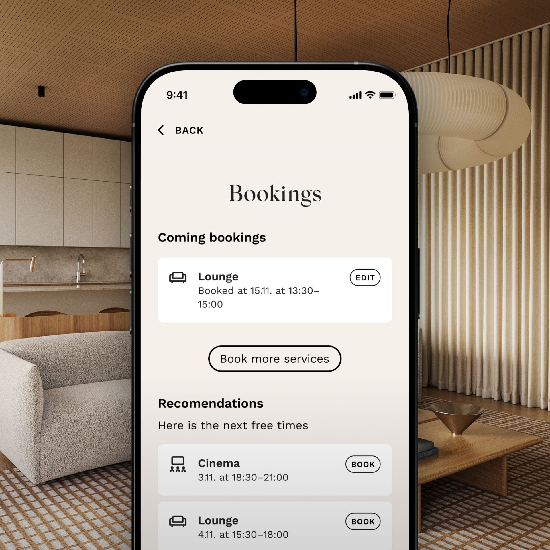 N&B App, where you can see how to reserve shared spaces